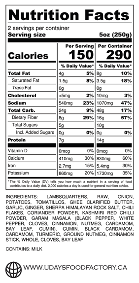 lamb curry nutrition facts